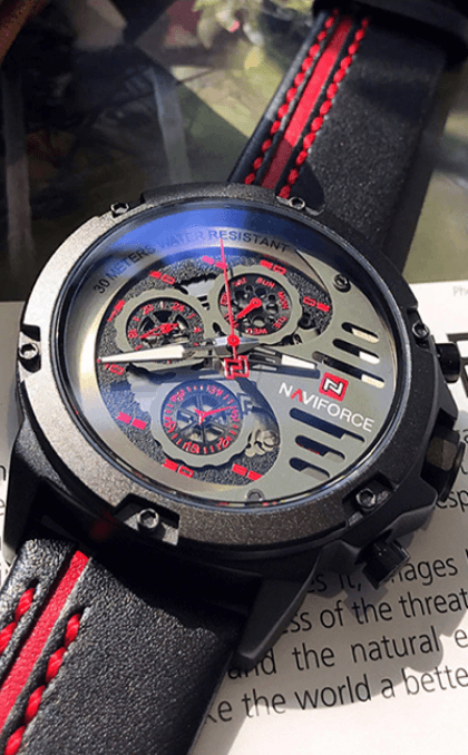 Men's Sports Waterproof Watch With Chronometers And Leather Belt Multifunction Wristwatch Unique Design Perfect Gift