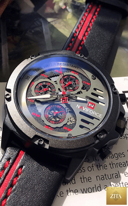 Men's Stevvex sports waterproof wristwatch with chronometers and leather belt, featuring a multifunctional design and unique style.