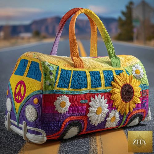 Social Buzz eSIMs quilted travel bag with embroidery, multifunctional sports and fitness bag, compact and stylish for travel and workouts.