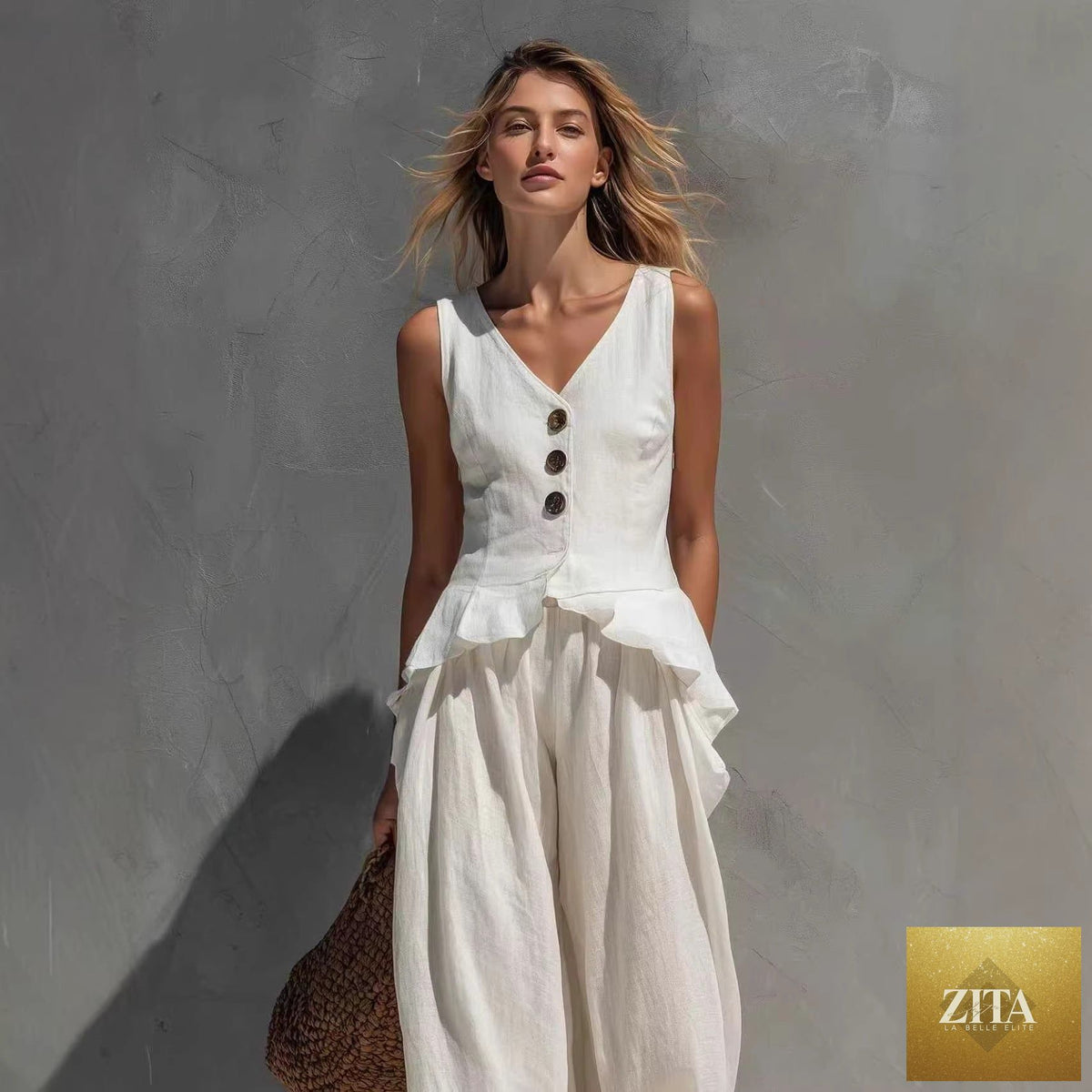 Zita La Belle Elite women's sleeveless top and wide-leg pants two-piece casualwear set, featuring a stylish and comfortable design.