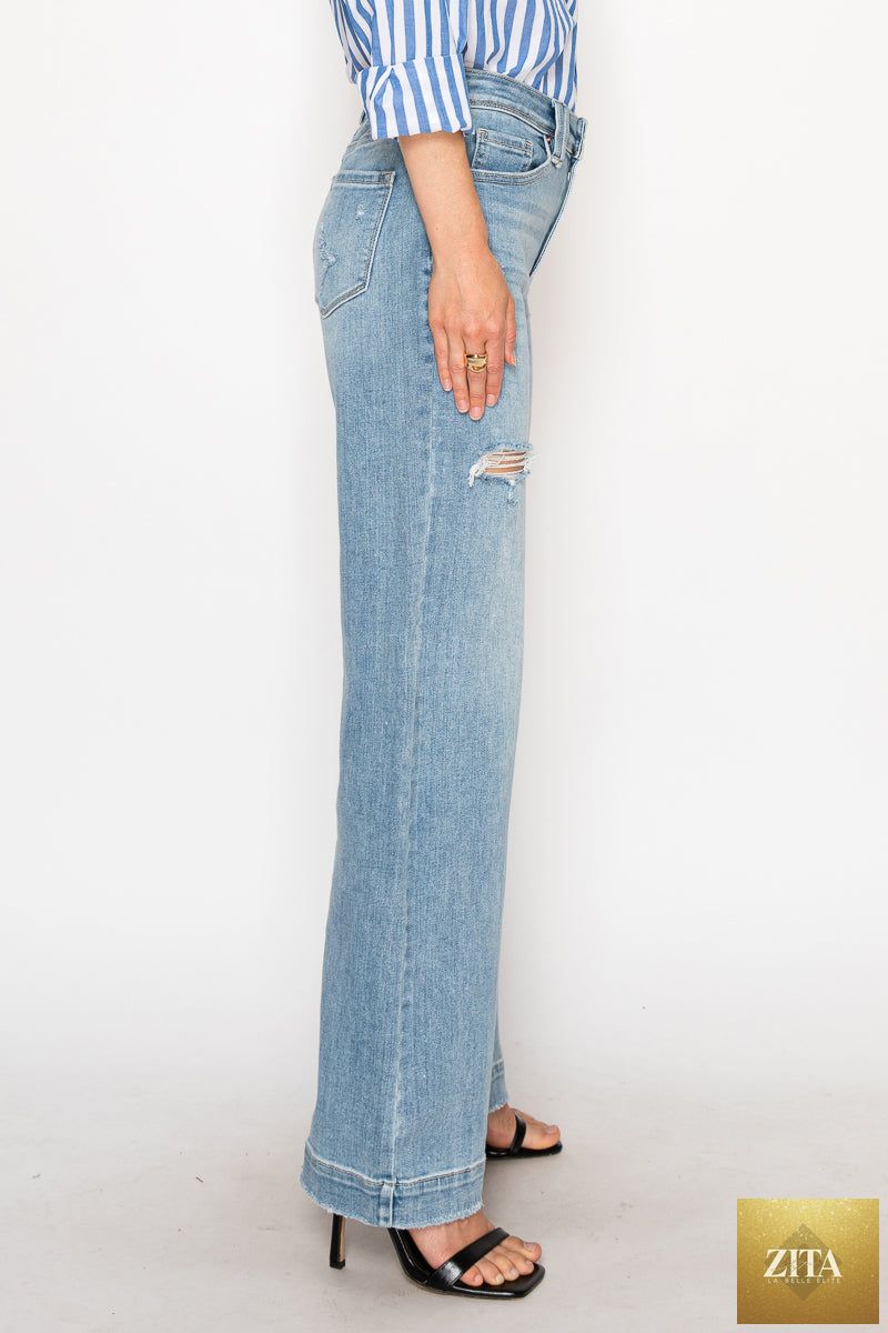 Artemis Vintage Isabella Corset Ultra High Rise Wide Jeans showing dark denim fabric and modern wide-leg silhouette.