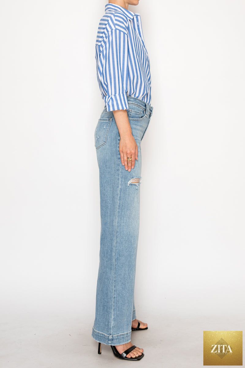 Artemis Vintage Isabella Corset Ultra High Rise Modern Wide Jeans showing dark denim fabric and high waist fit.