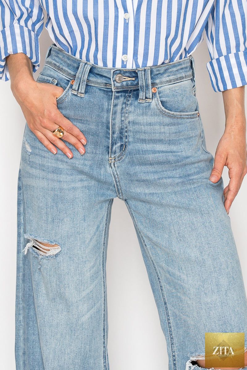 Artemis Vintage Isabella Corset Ultra High Rise Modern Wide Jeans showing dark denim fabric and wide-leg style.