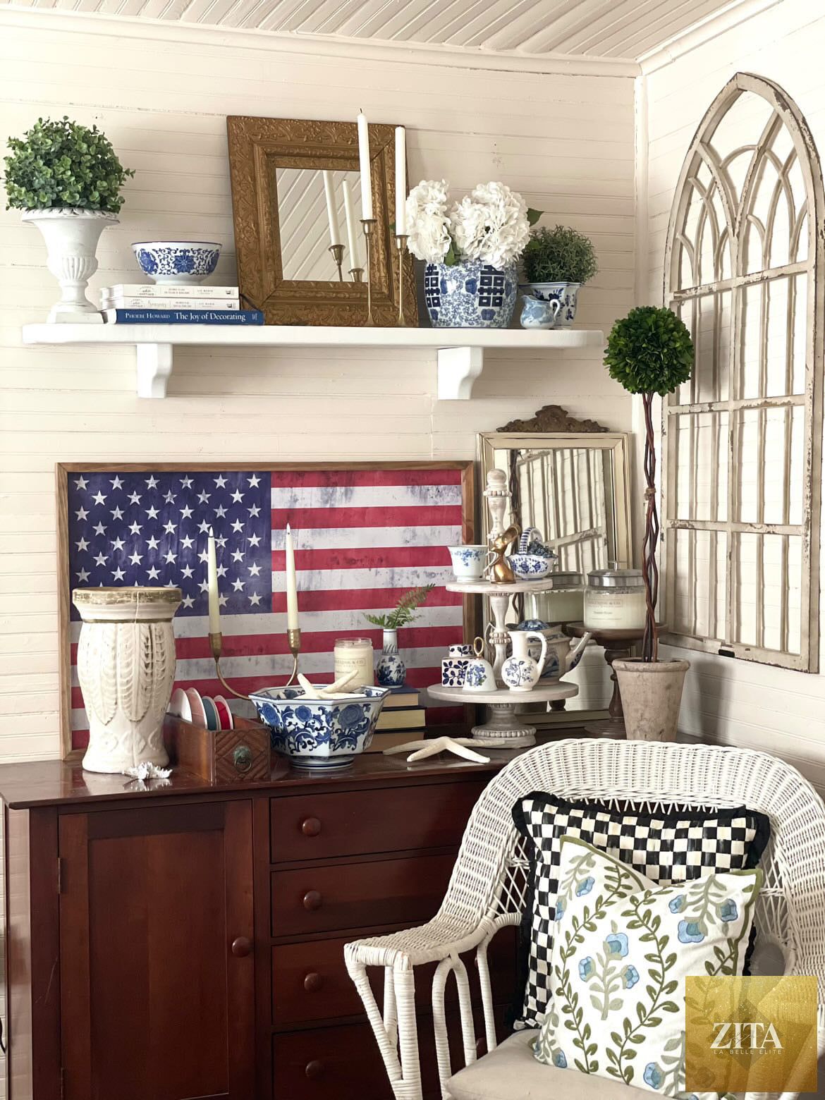 American flag framed art by Zita La Belle Elite featuring a vibrant patriotic design in a black frame.