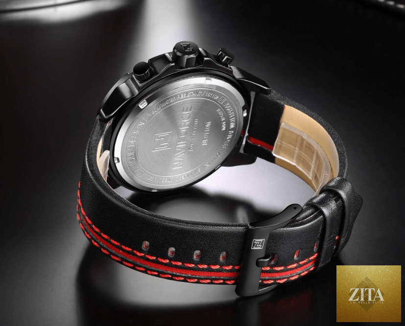 Men's Stevvex waterproof sports watch with leather belt, chronometers, multifunction features, and a unique design.