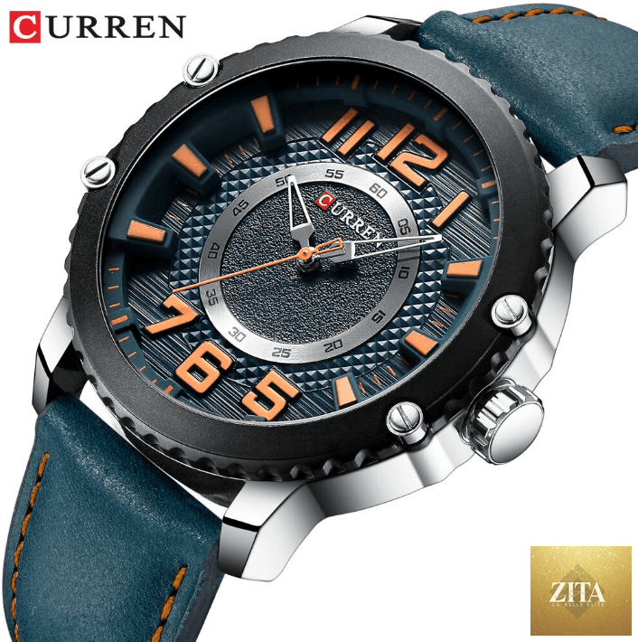Men's waterproof sport watch by Stevvex with leather belts and large number details, showcasing a unique design and durable features.