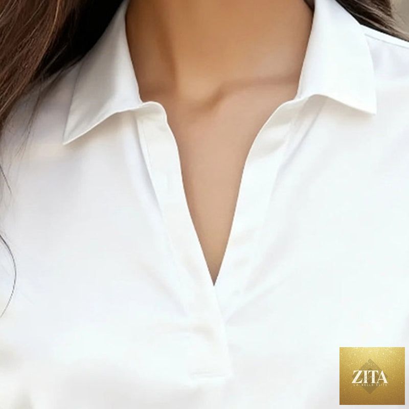Women’s relaxed fit V-neck long sleeve blouse by FitiqueFit, casualwear shirt with a comfortable, stylish design.