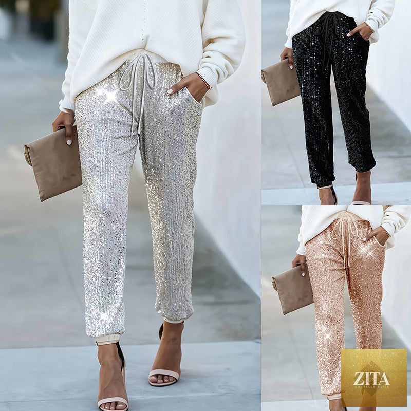 Zita La Belle Elite women's high-waist straight-leg trousers in full length, casual style, shown on a model.