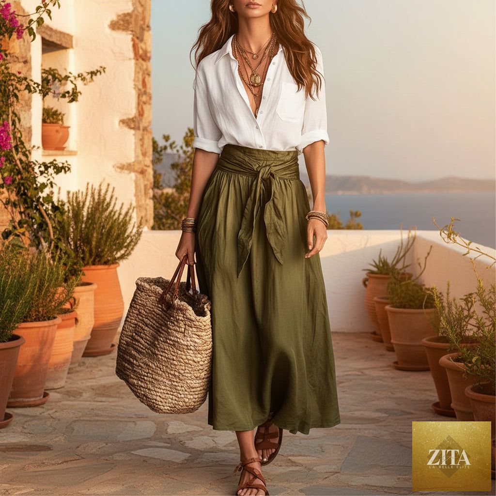 FitiqueFit two-piece set featuring a button-down shirt and straight skirt, perfect for stylish, coordinated office or casual wear.
