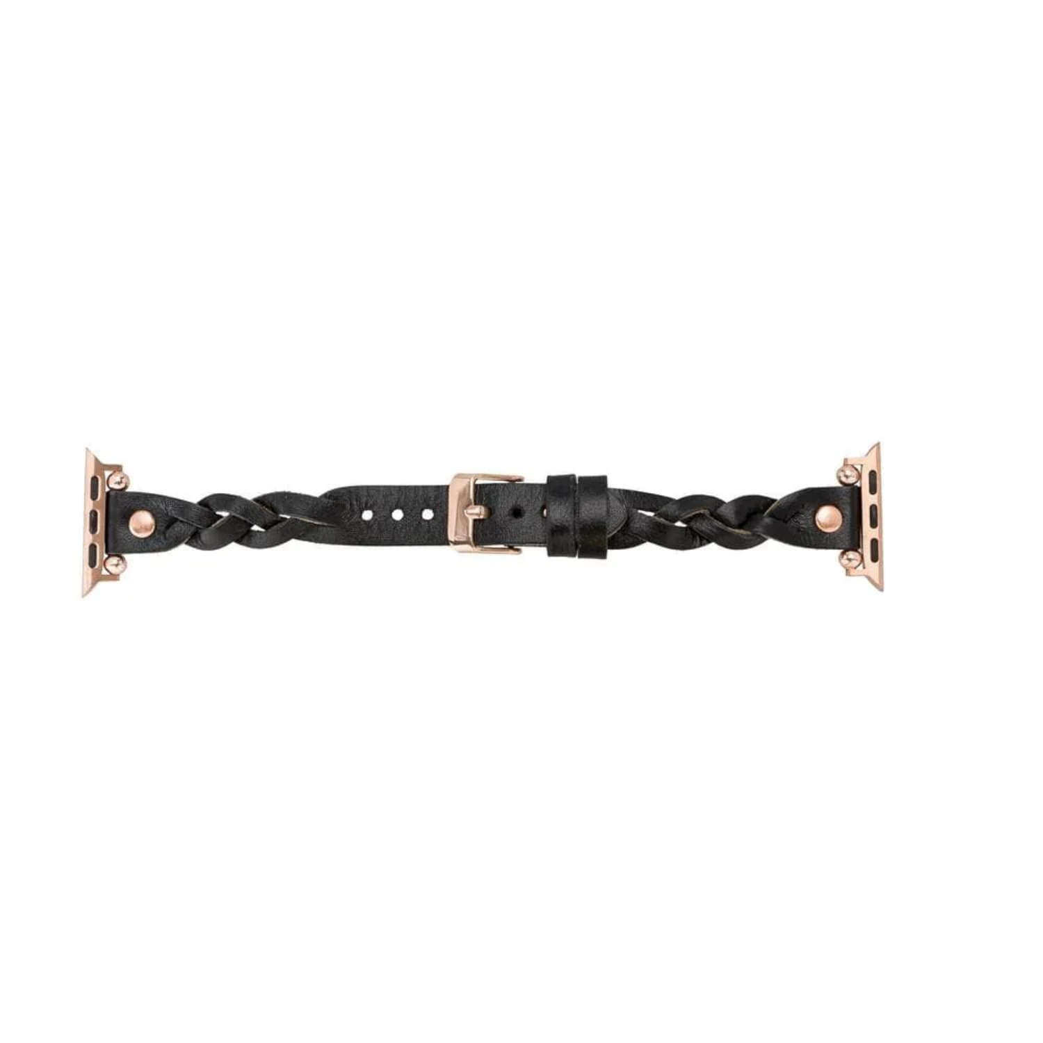 Leather Apple Watch band in black with braided design from LEATHERE, designed for a stylish and comfortable fit.