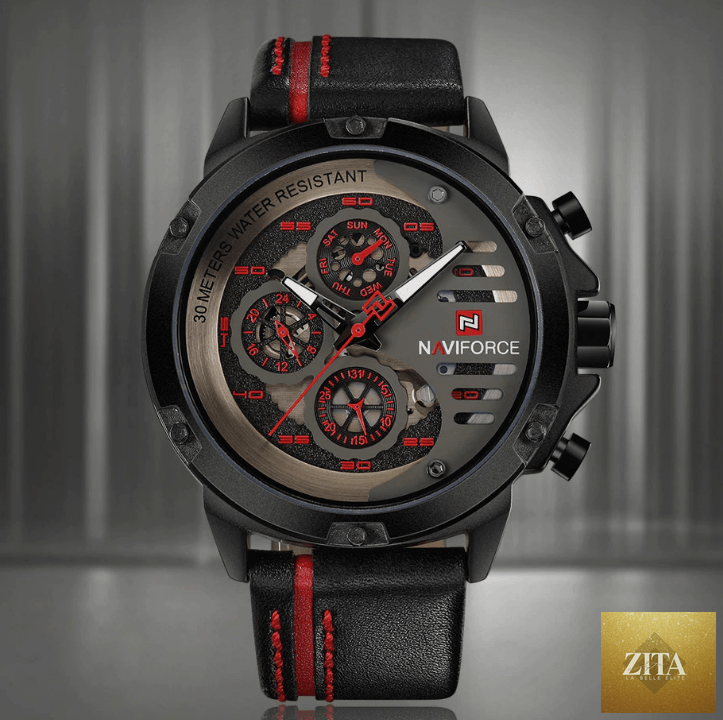 Men's Stevvex sports waterproof wristwatch with chronometers, leather strap, multifunction design, suitable for active and casual wear.
