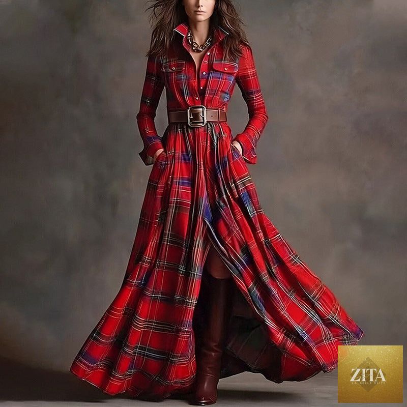 Women's printed lapel slim-fit dress by Zita La Belle Elite featuring a stylish, tailored design for elegant commuter wear.