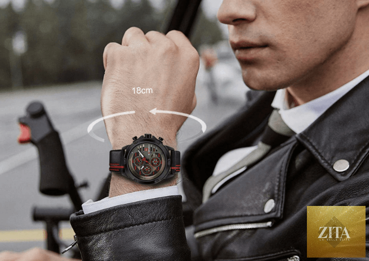 Stevvex men's waterproof sports wristwatch with chronometers and leather belt, showcasing a multifunctional and stylish design.