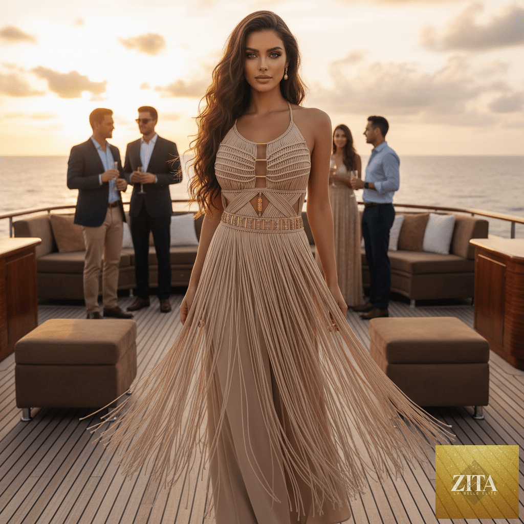 ALTYSAN COUTURE Artemis boho dress featuring flowing fabric, intricate patterns, perfect for beach parties, resorts, and festivals.