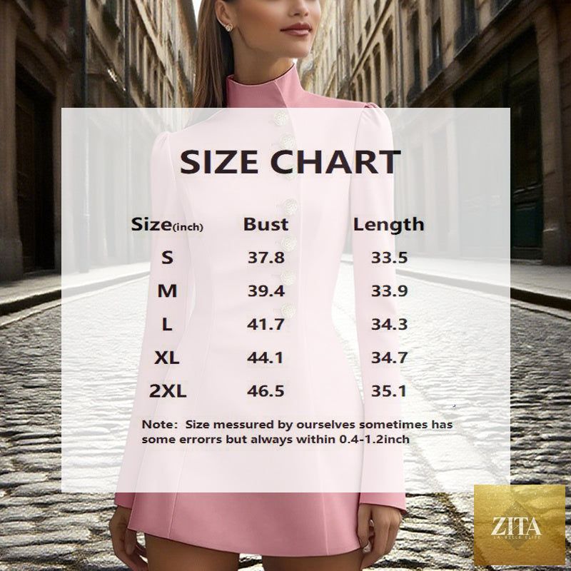 Women’s slim fit blazer dress with stand collar, casualwear by FitiqueFit, featuring a short, formal style for versatile fashion.