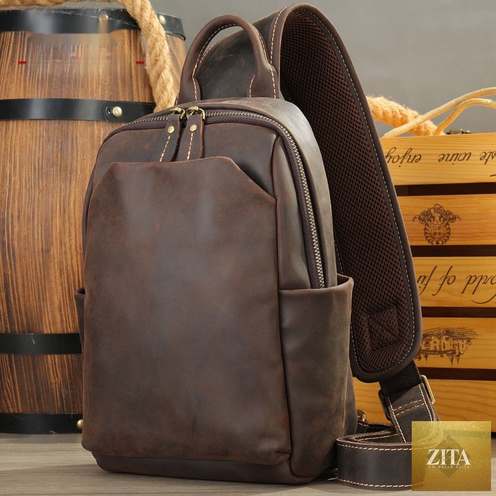 Retro men's casual travel crossbody chest bag from Social Buzz eSIMs, featuring durable fabric and adjustable strap.