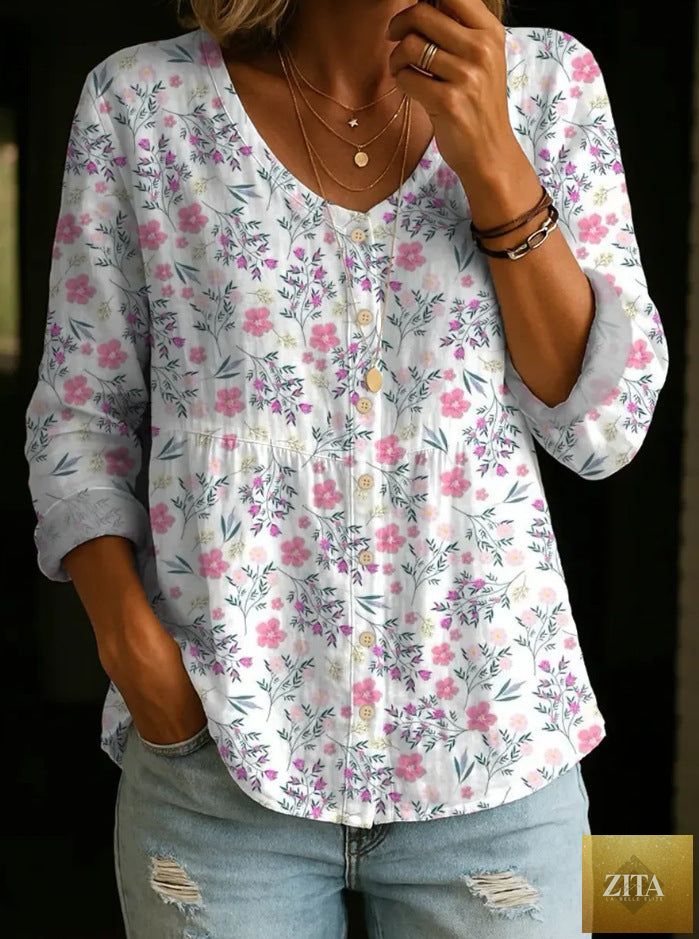 Plus-size printed boho cardigan for women with loose fit and 3/4 sleeves, by Zita La Belle Elite.