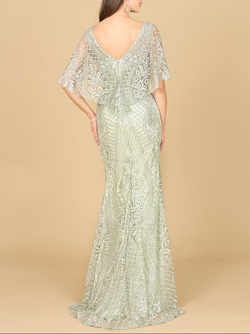 Lara 29673 - Cape Sleeve Mermaid Gown
