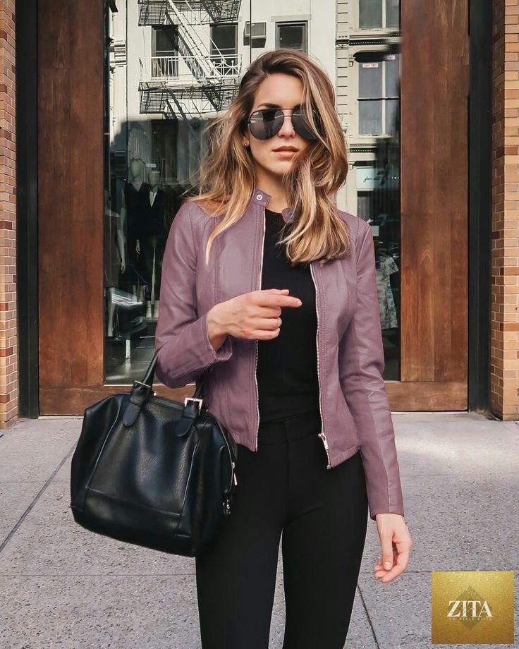 Women's fashion leather PU suit jacket for autumn and winter, stylish and warm, in a sleek design with a classic fit.
