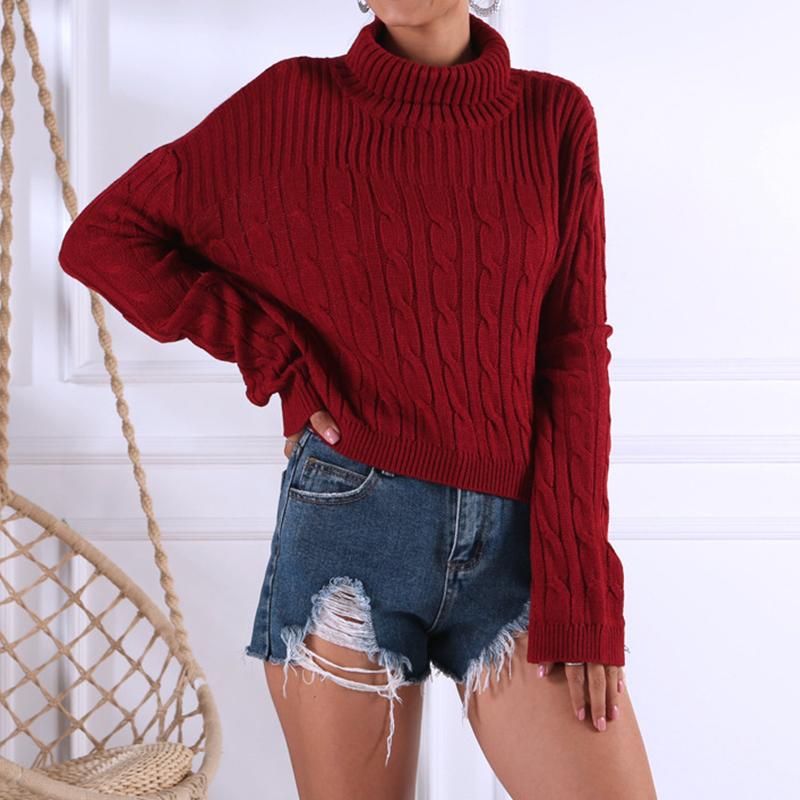 Wine red knitted turtleneck jumper christmas sweater Winter Jade