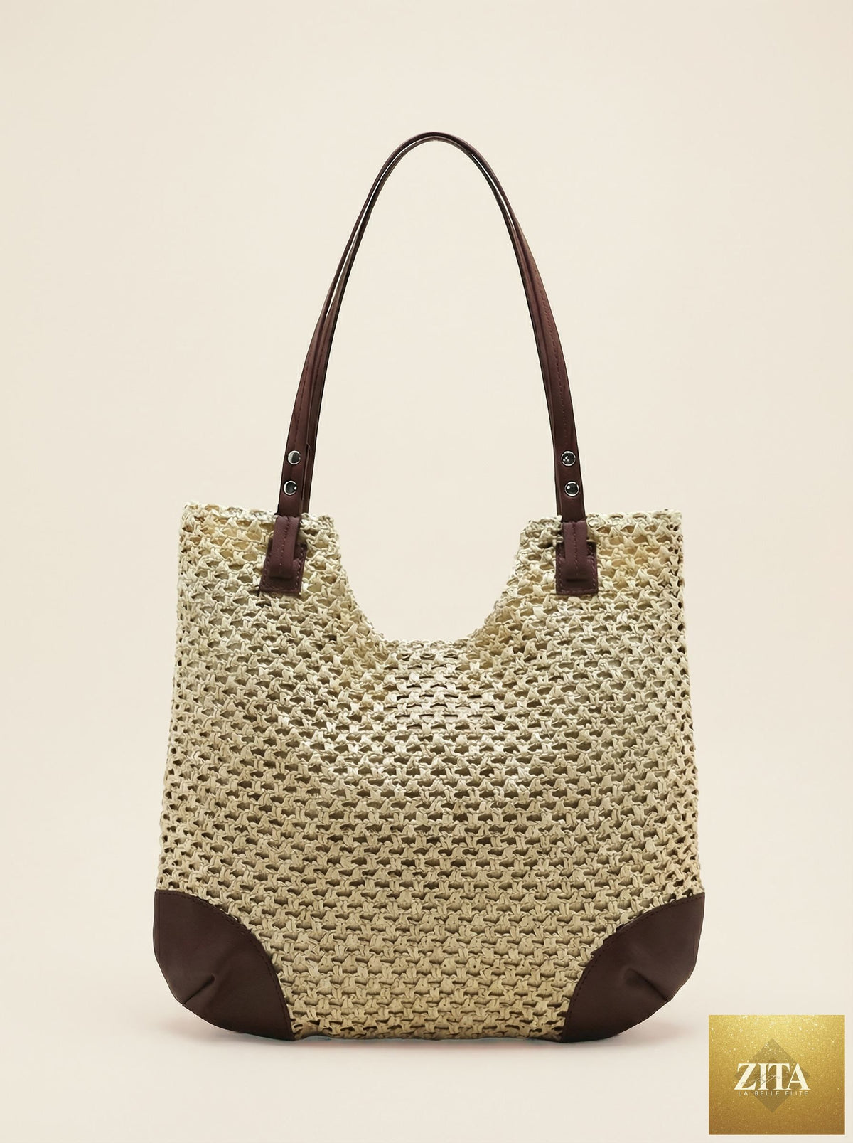 LINTICO woven hollow-out shoulder tote bag with open top, stylish design, and spacious interior for daily use.