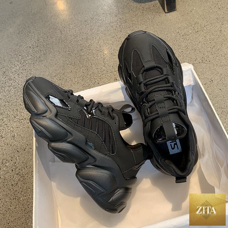 Elegant women's Stevvex sneakers with lace-up design, thick platform, leather upper, and casual comfortable walking footwear.