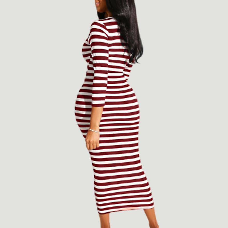 Sexy striped midi bodycon dress Women autumn winter female Jade