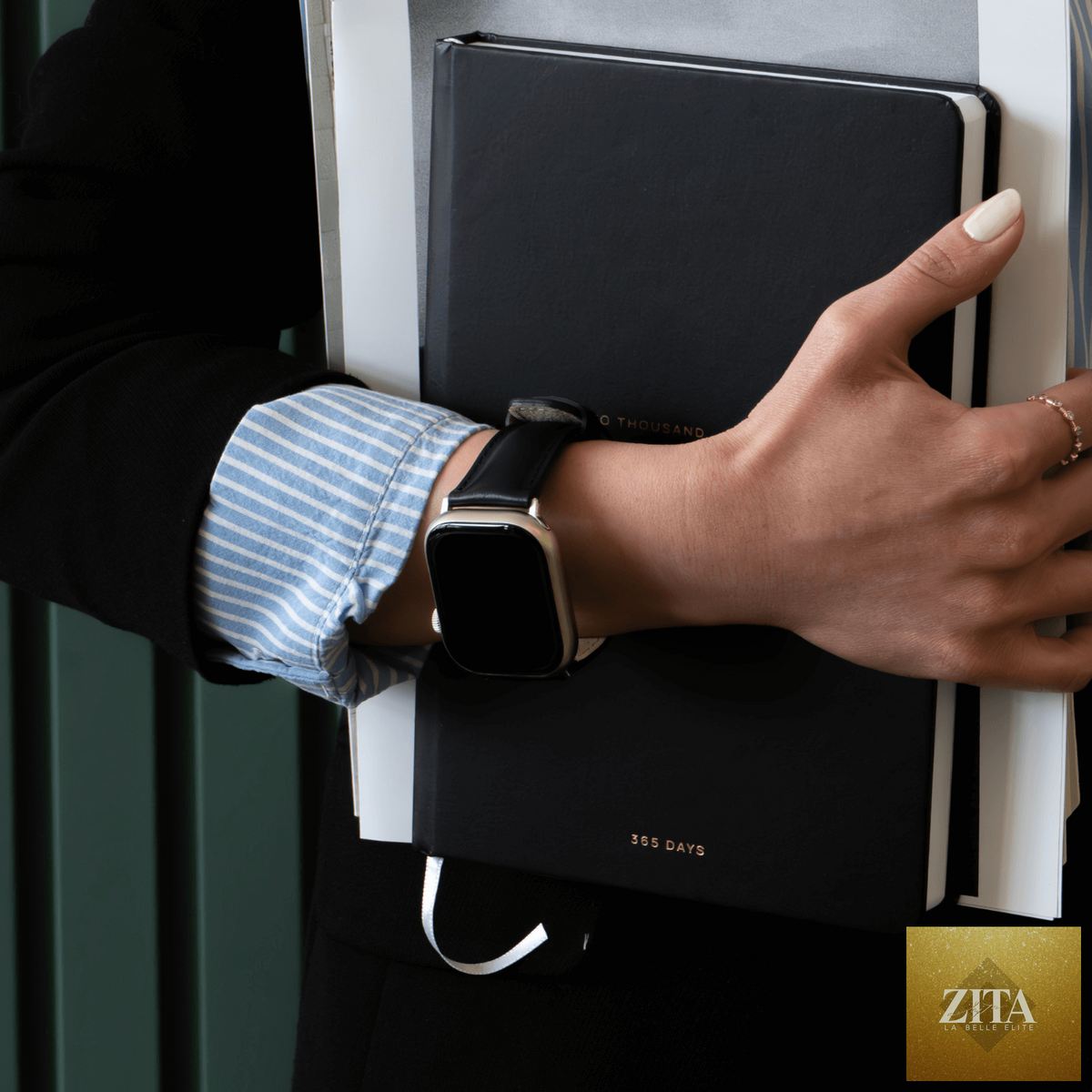 Leather Apple Watch band by LEATHERE, double wrap dark pink leather strap with silver buckle for stylish wear.
