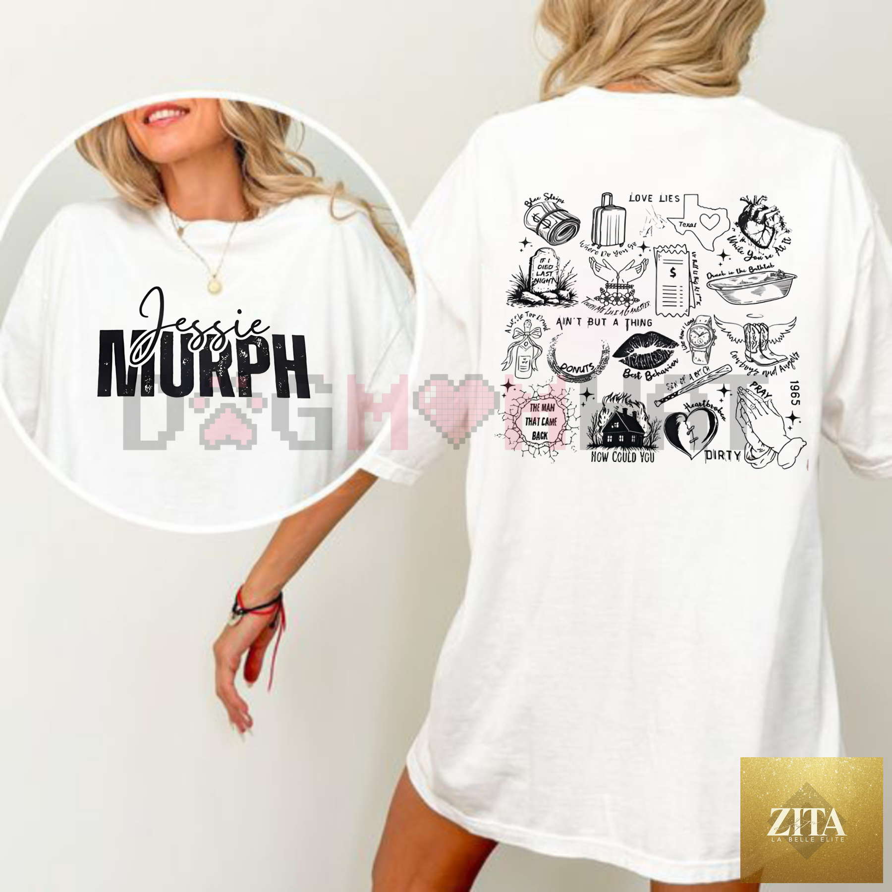 Dog Mom Hat 2 Sides Music Song T-shirt for music lovers, featuring trendy design, perfect BFF gift, casual outfit for women