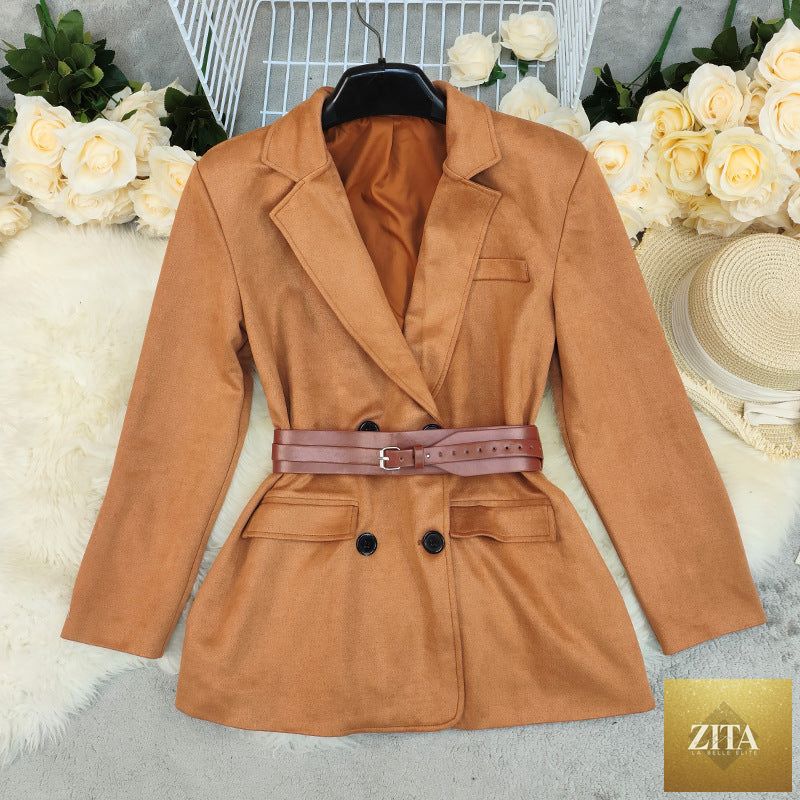 Women's fashion deerskin velvet small suit jacket featuring a tailored fit and elegant design, perfect for stylish occasions.
