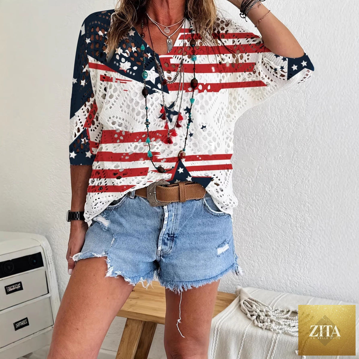 Zita La Belle Elite women's batwing-sleeve sweater with hollowed-out 3D knitted print, relaxed fit, stylish tops.