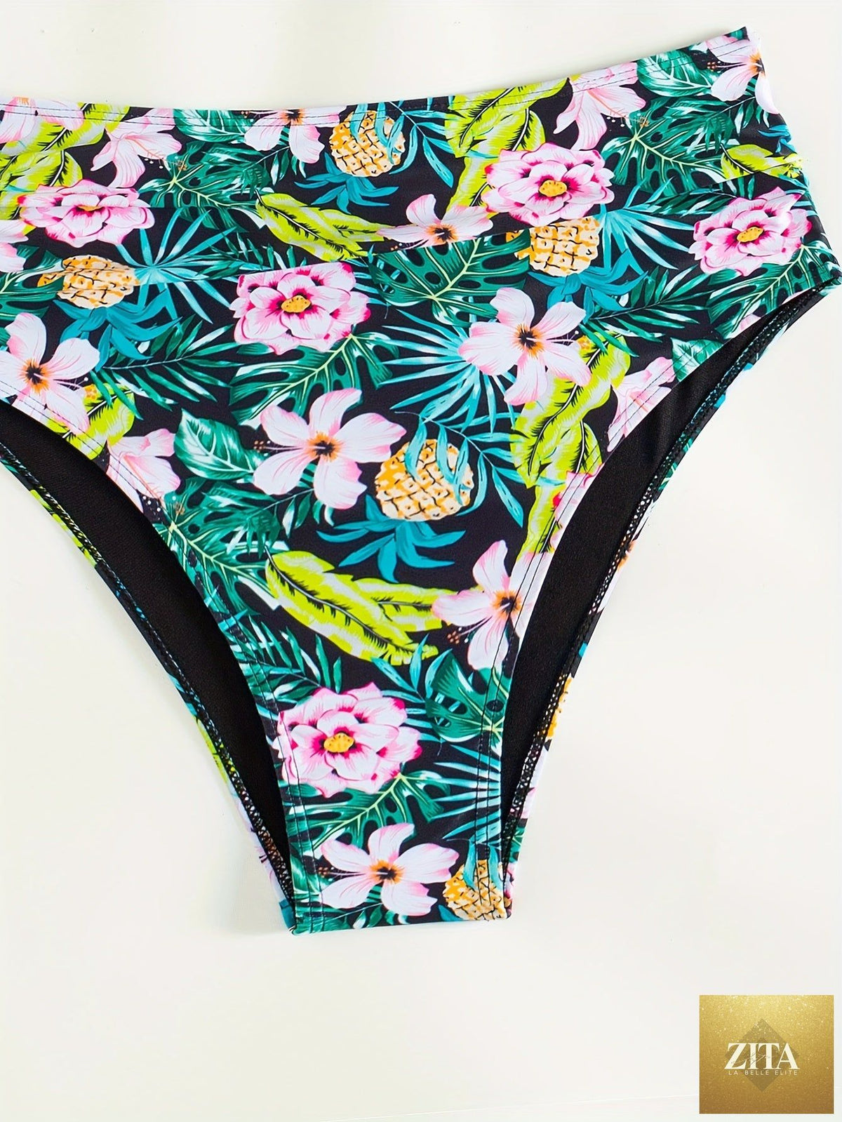 Stevvex black bikini set with twist front, high waist, V-neck, ruched tummy control, and cross strap details for women.