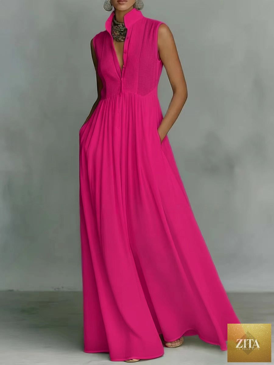 Women's French-style high-waist midi dress with ribbon tie, casualwear by FitiqueFit, featuring a flattering fit and elegant design.