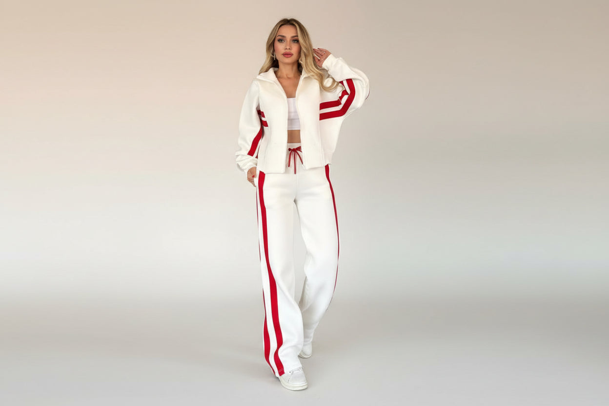 Women’s Y2K Striped Zip-Top Jacket – Retro Track Sports Suit