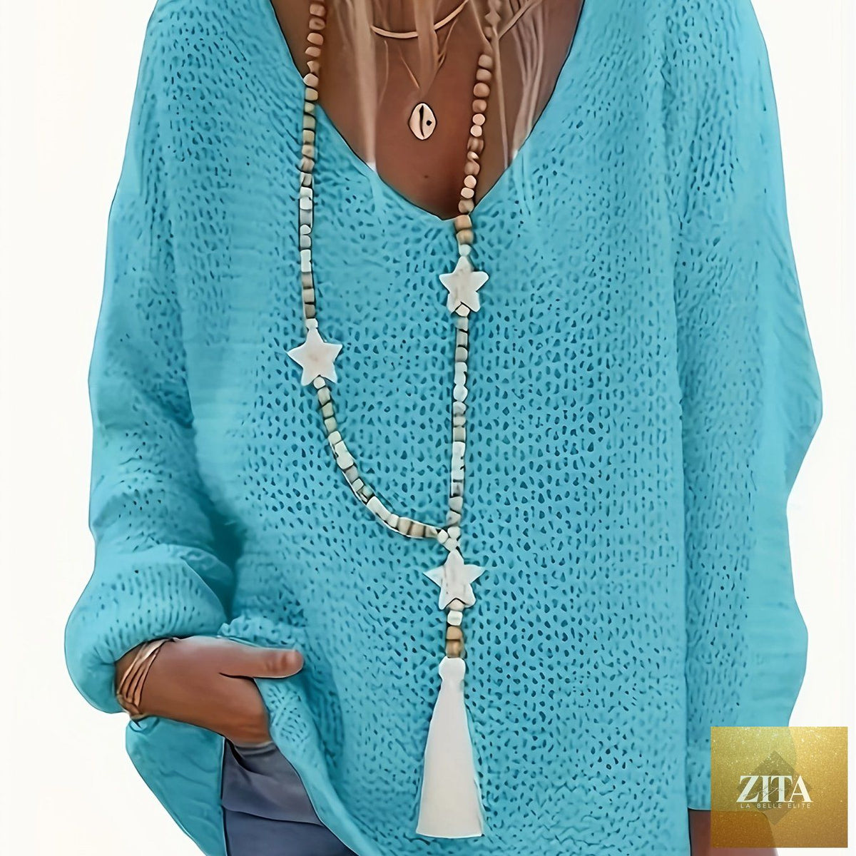 Women’s cozy V-neck long sleeve casual sweater from Trendy Attic Store01, featuring soft fabric and a relaxed fit.