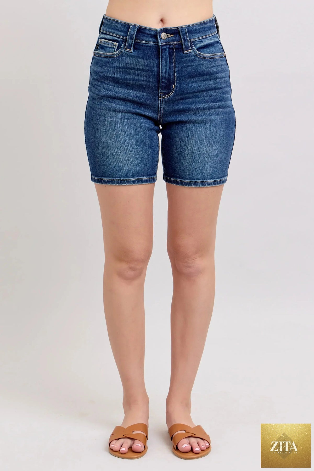Wild and Free Boutique Judy Blue high waist bermuda jeans with back flap pockets, plus size denim bottoms.
