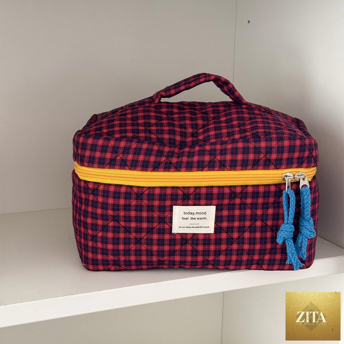 Portable toiletries organizer for travel by Social Buzz eSIMs, compact bag with multiple compartments for hygiene essentials.