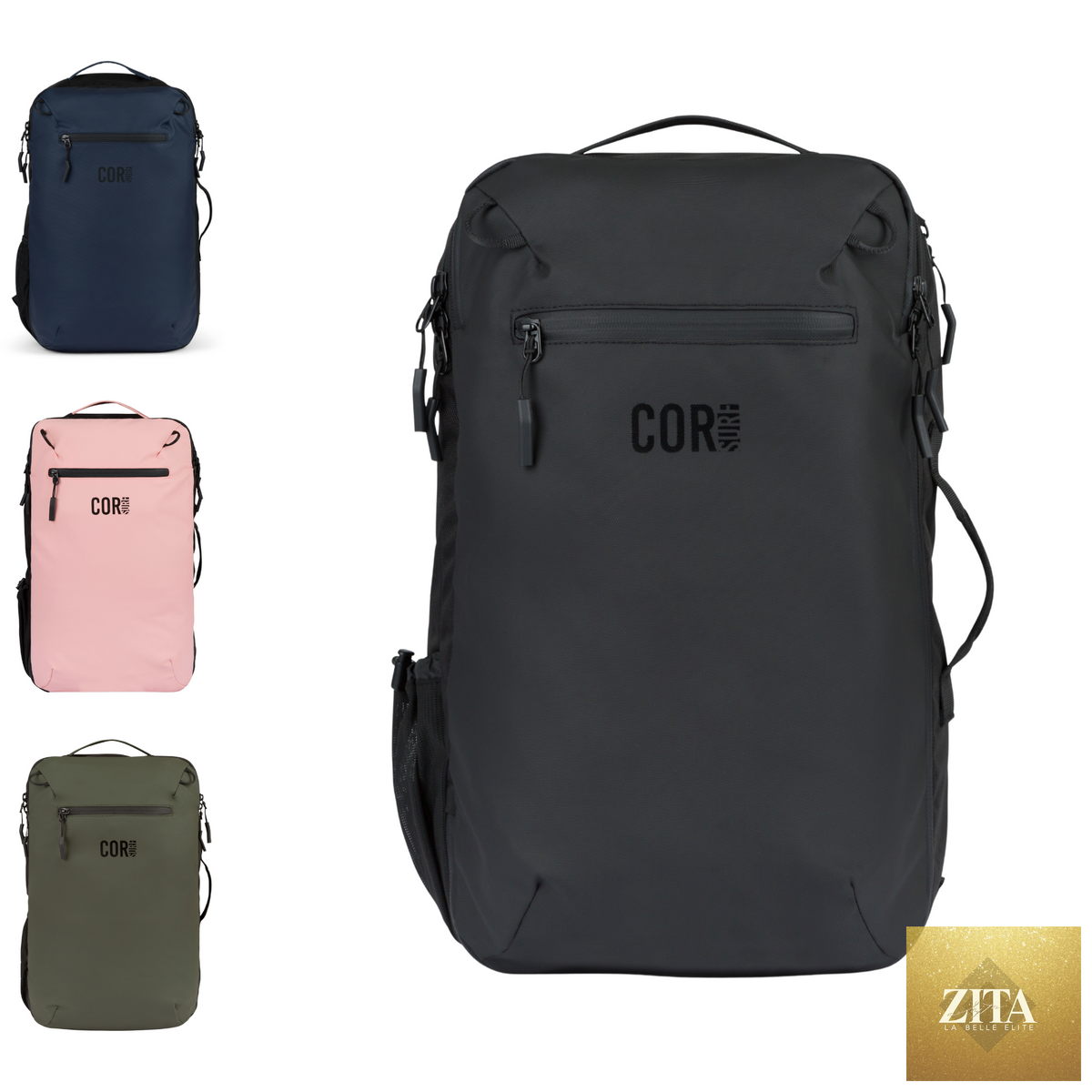Second-generation COR Surf Island Hopper 40L travel backpack with multiple compartments and adjustable straps, ready for adventure.