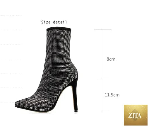 Women rhinestone high heel boots with pointed toe, stylish Trendy Attic Store01 footwear for elegant, glamorous looks.