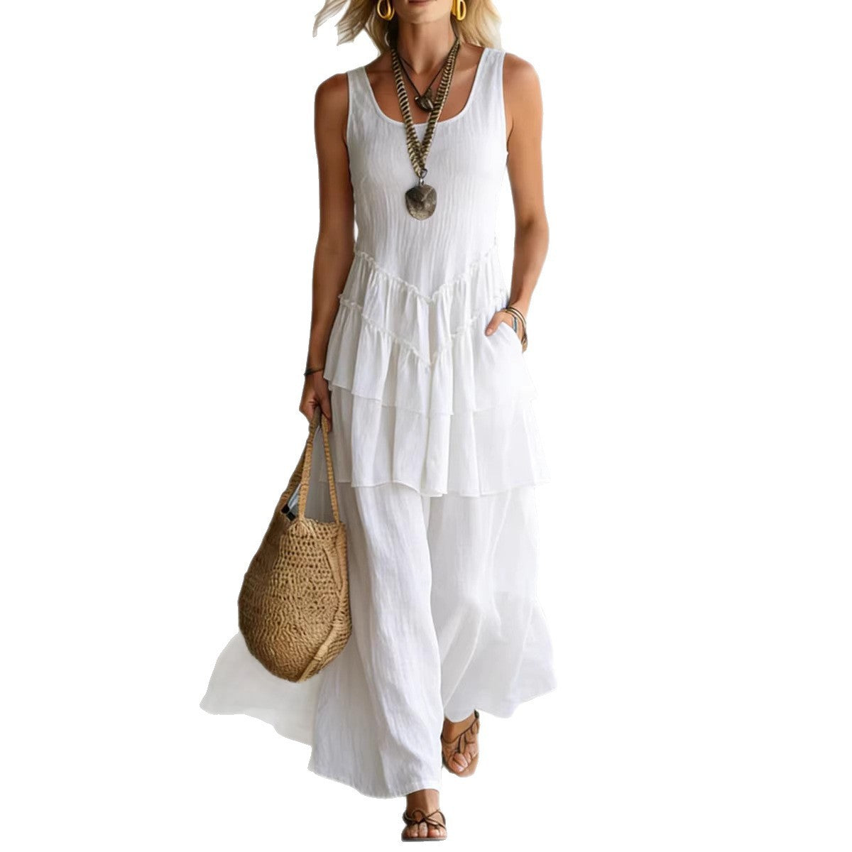 Women's Cotton Linen Sleeveless Loose Maxi Dress