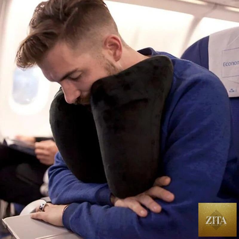 Travel neck pillow by Social Buzz eSIMs, soft supportive cushion designed for comfort during travel.