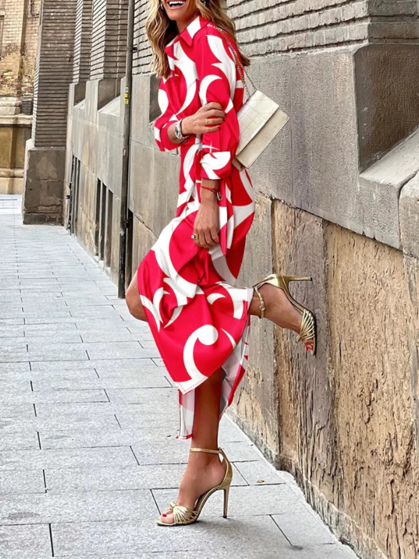 Printed collared neck shirt dress from Shopiebay featuring a button-down front and stylish design, perfect for casual or office wear.