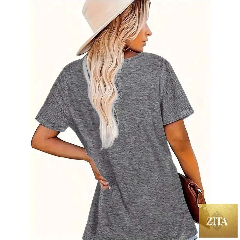 Zita La Belle Elite Sunrise Print round neck casual T-shirt with vibrant sunrise design on soft fabric.