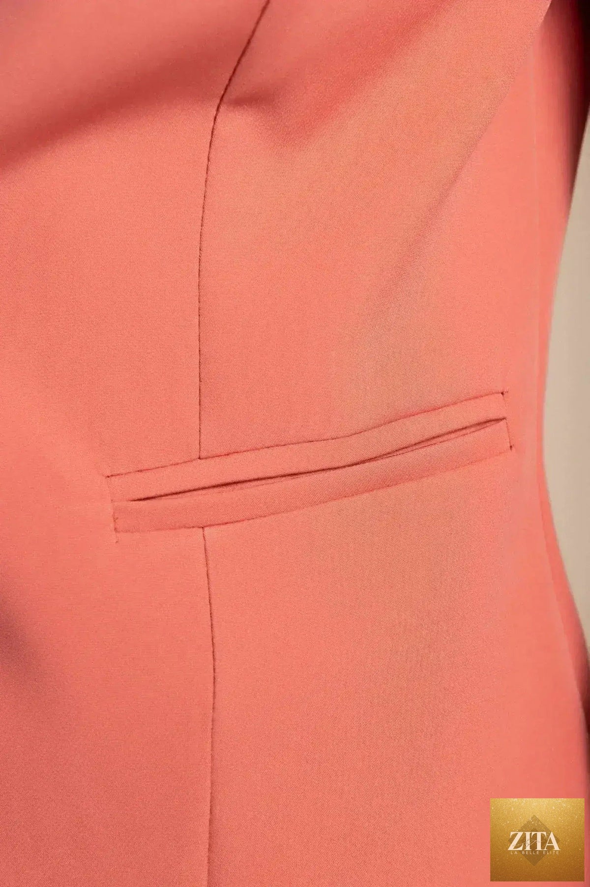 Heather Prism Peach Blazer by Femstylo in salmon tone, Italian-made blazer with tailored fit and stylish design.