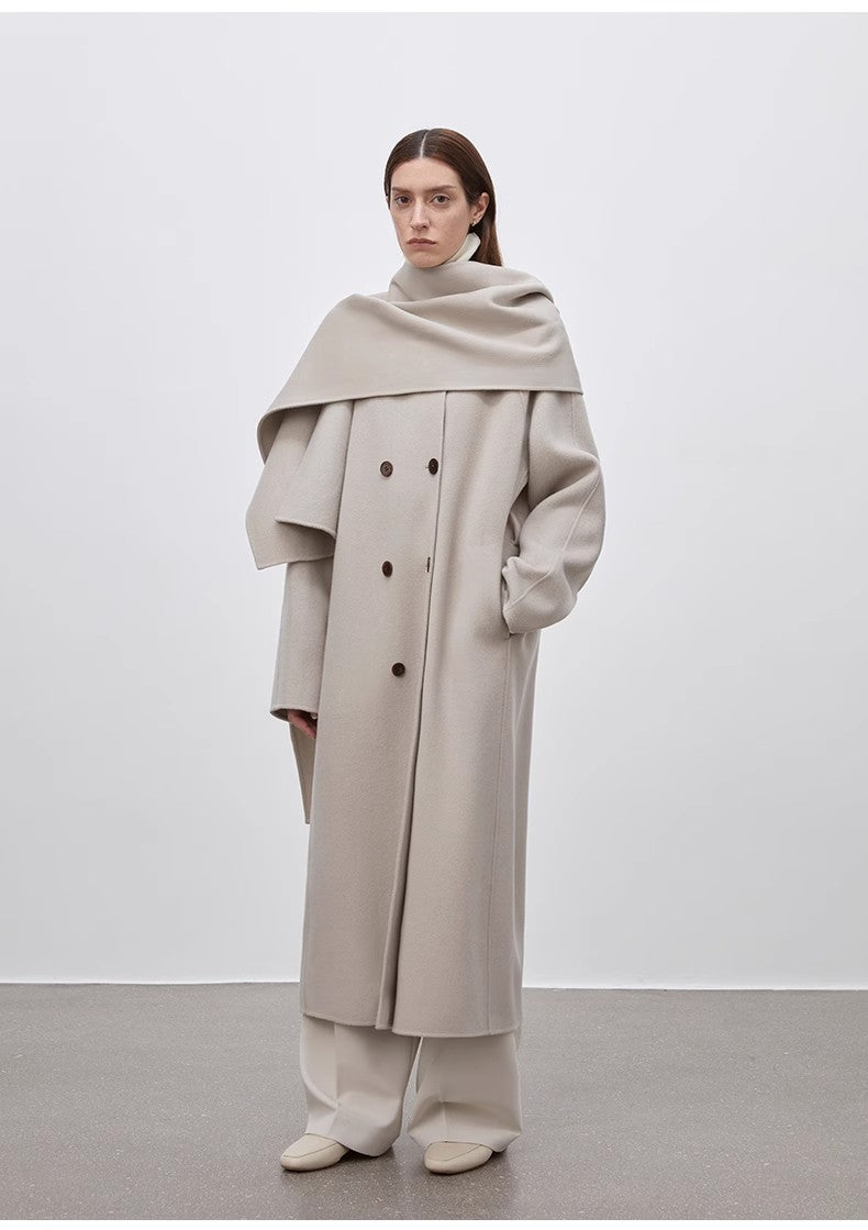 "Assassin's Creed" removable scarf collar, woolen coat for women, Brown Coeus