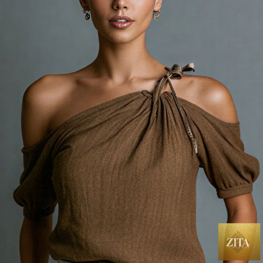 Zita La Belle Elite off-shoulder short-sleeve casual top in various colors, shown in size XS to 3XL, casualwear for women.