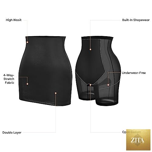 Zita La Belle Elite Popilush faux leather shapewear skirt with high waist and tummy control, designed for women, shown from side angle.