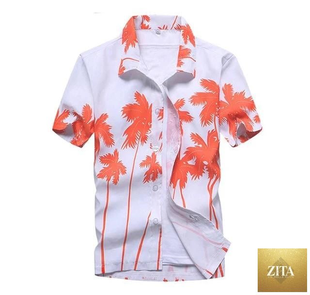 Mandotos short-sleeved aloha shirt for men, featuring vibrant tropical floral print and casual chemise style.