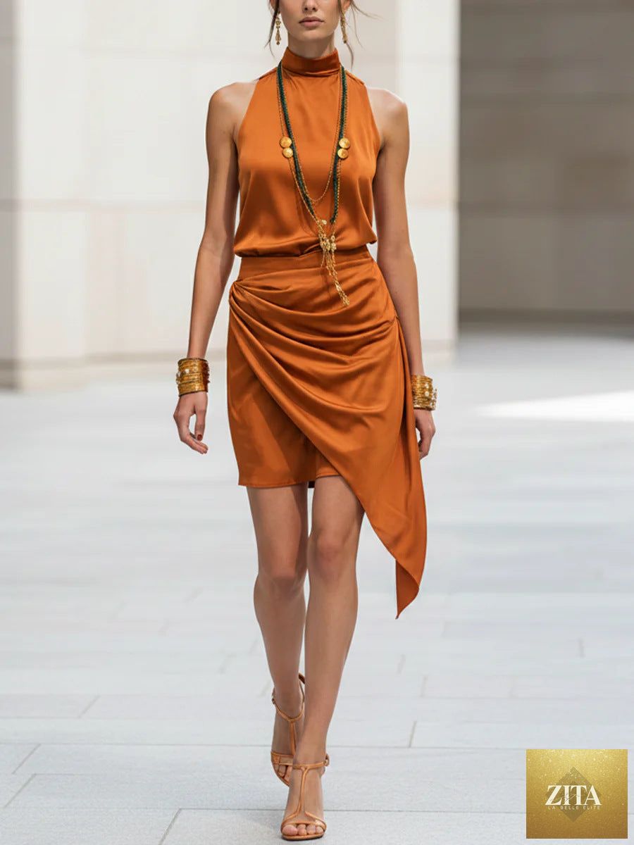 Women's double-layer asymmetrical hem mini skirt by Zita La Belle Elite, casualwear with a stylish layered design.