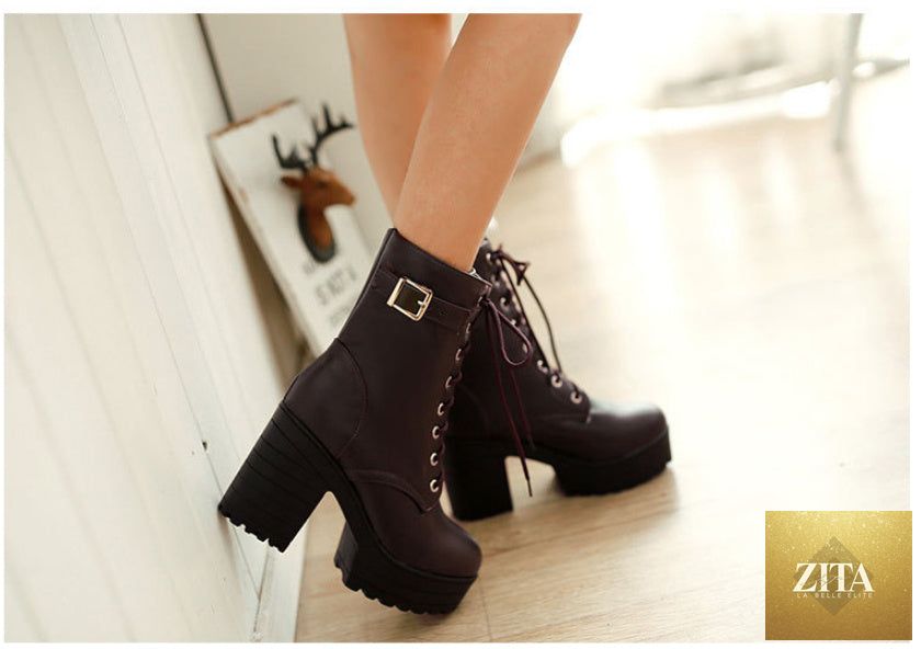 Women’s chunky heel PU Martin boots by Zita La Belle Elite, featuring high heels and stylish large size footwear.